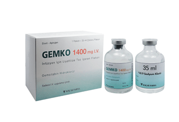 GEMKO 1400 mg IV inf. için liyofilize toz içeren flakon kutu görseli