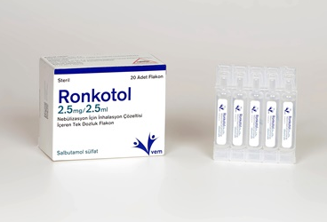 RONKOTOL 2.5 mg/2.5 ml nebulizasyon için inhilasyon çözeltisi içeren tek dozluk 20 flakon kutu görseli