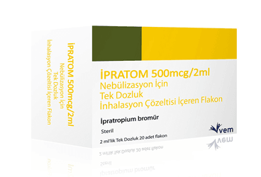 IPRATOM 500 mcg/2 ml nebulizasyon için tek dozluk inhilasyon çöz. içeren 20 flakon kutu görseli