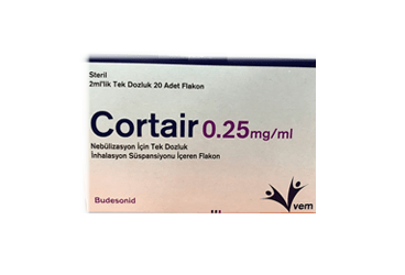 CORTAIR 0.25 mg/ml nebulizasyon için tek dozluk inhilasyon süspansiyonu içeren flakon (20 flakon) kutu görseli