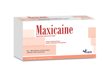 MAXICAINE (40 mg/ml 0.005 mg/ml) 2 ml 20 adet enjeksiyonluk solüsyon içeren ampül kutu görseli