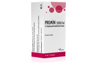 PROMIN 5000IU/5ml I.V enjeksiyonluk COZELTO içeren 1 ampül kutu görseli