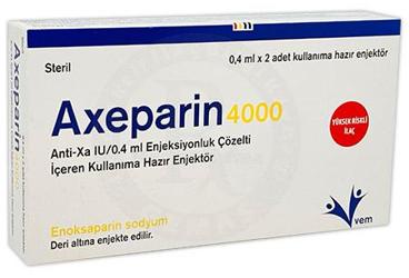AXEPARIN ANTI XA 4000 IU/0.4 ml enjeksiyonluk çözelti içeren kullanıma hazır enjektör (2 enjektör) kutu görseli